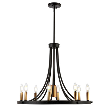 Dante Modern Iron Adjustable Wagon Wheel LED Chandelier with Downlight - JONATHAN Y